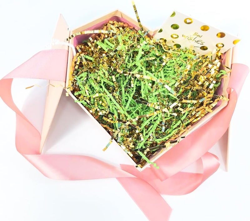Amsthow Green and Gold Crinkle Paper Filler Shredded Basket Stuffing 1/2 LB Gift Basket Box Wrap Cut Raffia Grass for Easter Decoration Wedding - Image 3